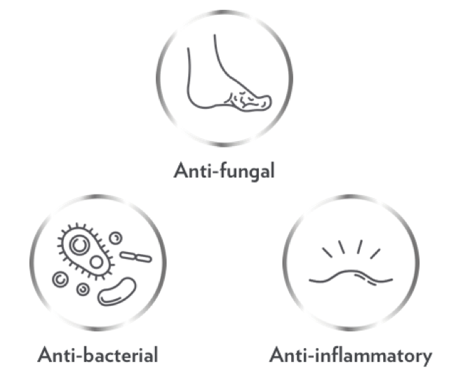 Three Canesten icons showing anti-fungal, anti-bacterial, and anti-inflammatory benefits of Canesten treatment